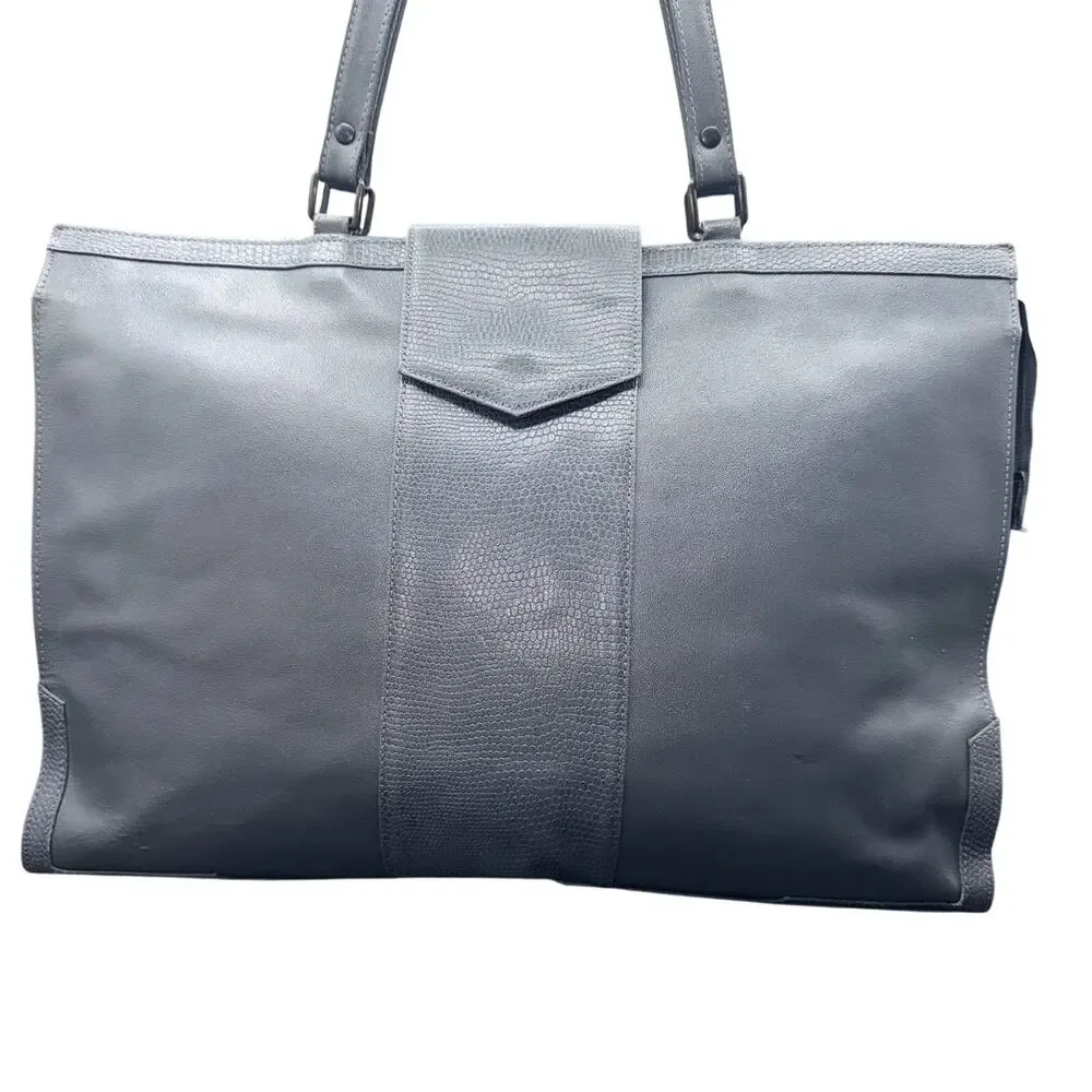 Vintage Genuine Leather Gray Tote Bag Made in Brazil Large Shoulder Purse